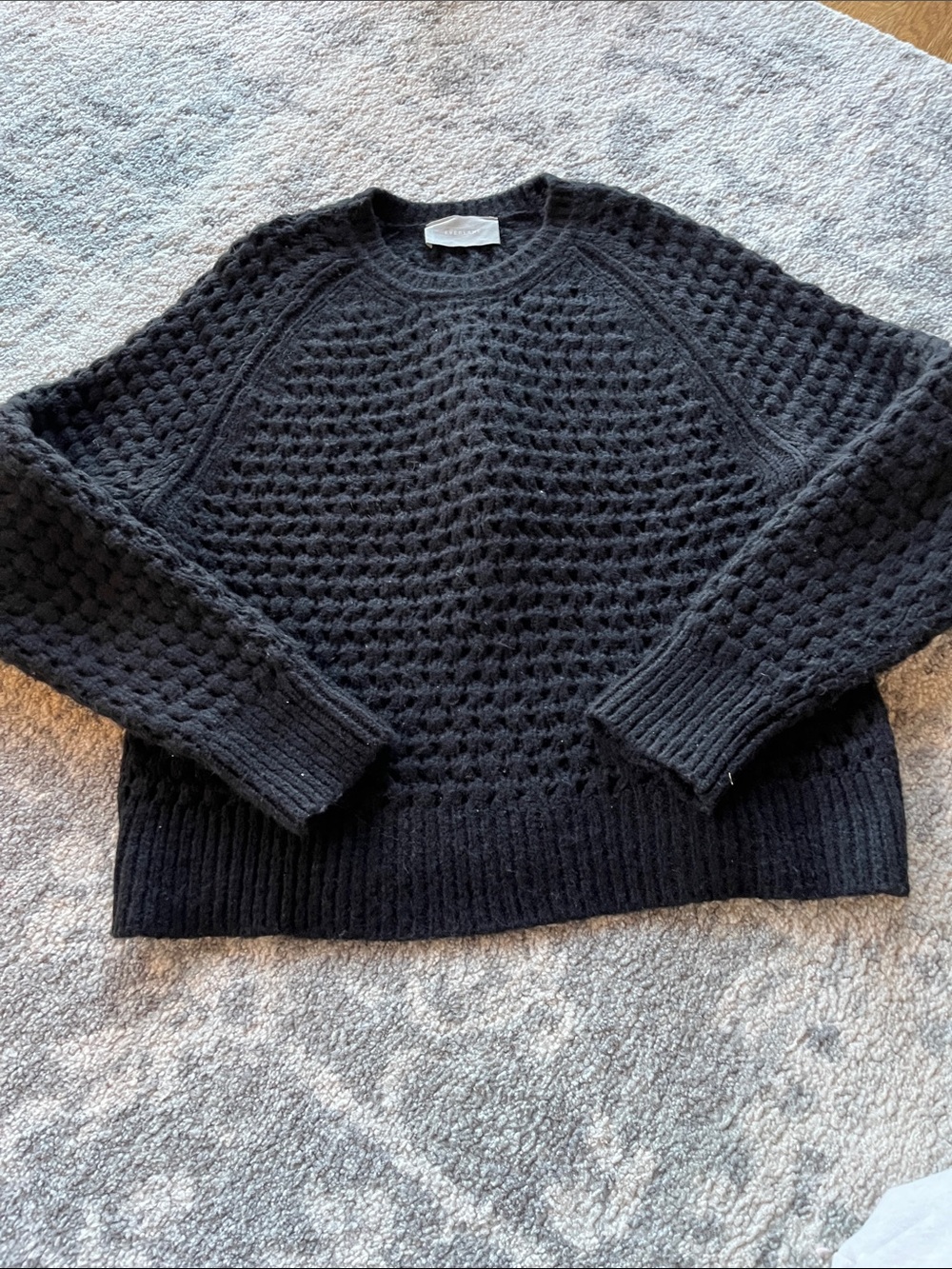 Everlane Black Honeycomb Knit Crewneck Sweater